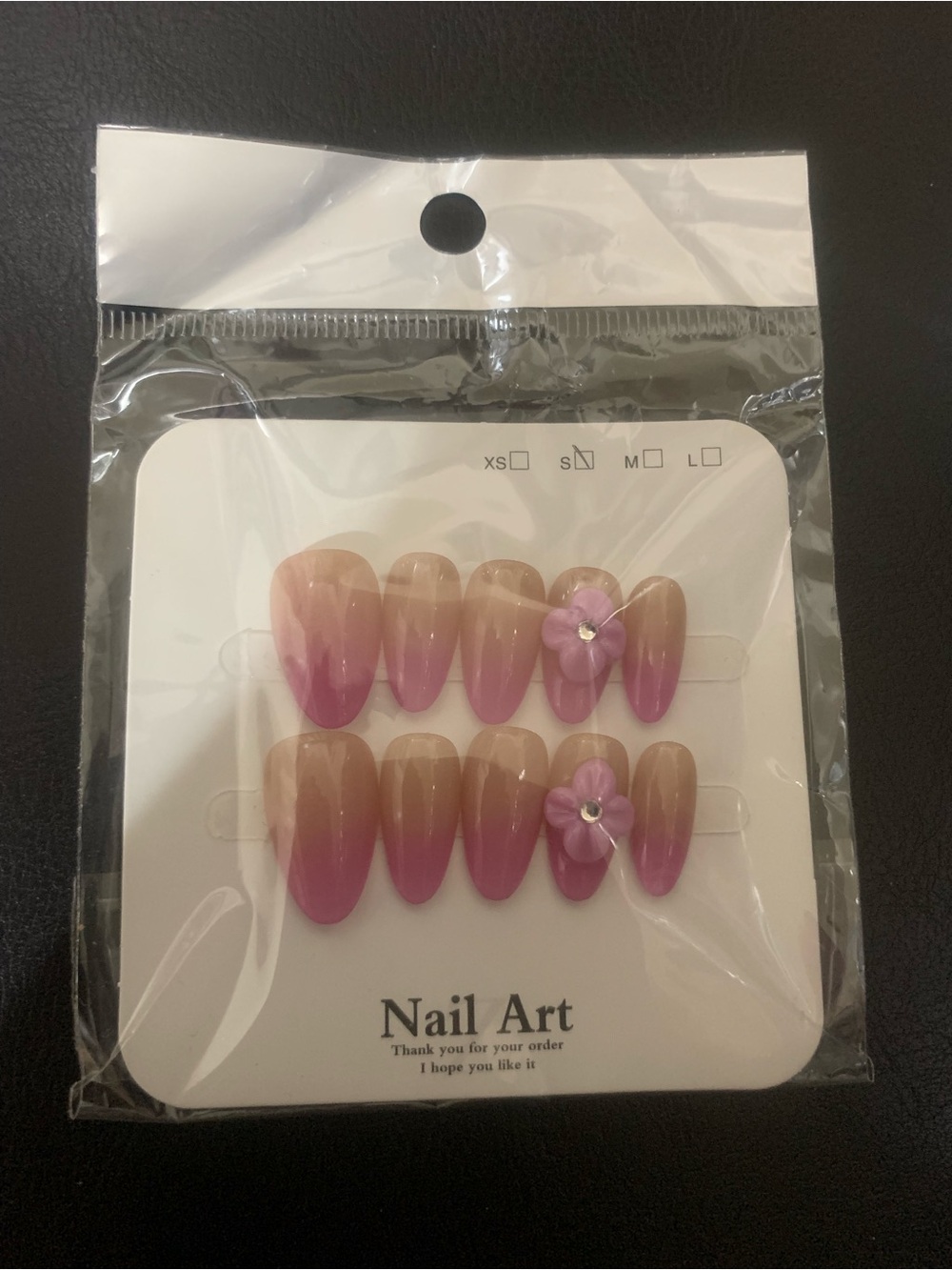 Pink Ombre Press-On Nails with Floral Accent
